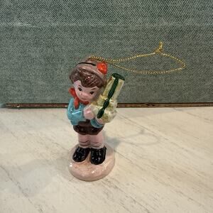 Vintage Enesco Christmas Ornament Bavarian Boy w Presents EUC